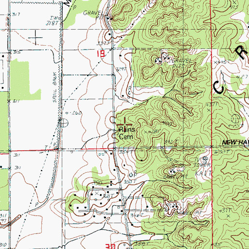 Topographic Map of Rains Cemetery, AR