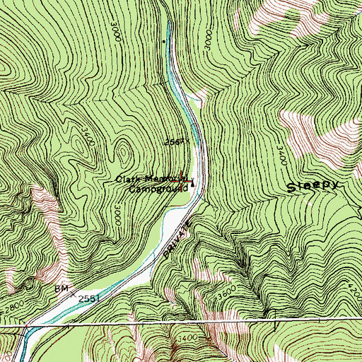 Topographic Map of Clark Memorial Campground, MT