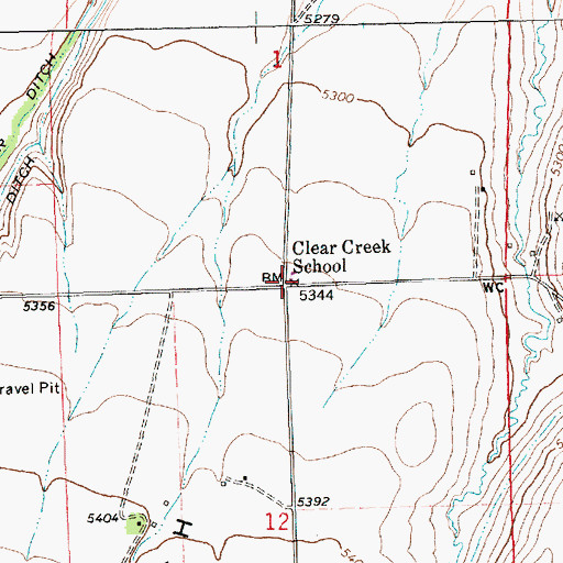 Topographic Map of Clear Creek School (historical), MT