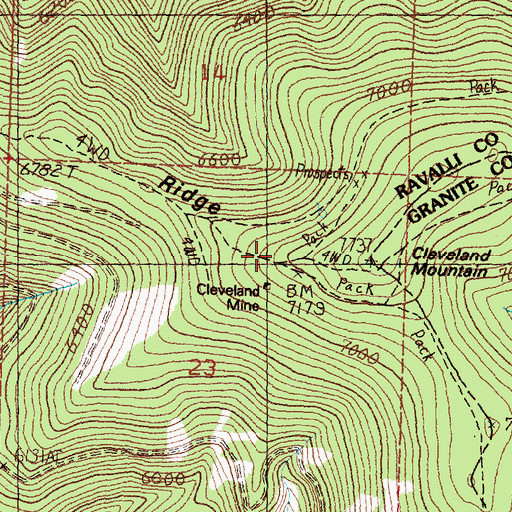 Topographic Map of Cleveland Mine, MT