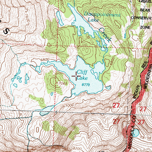 Topographic Map of Cliff Lake, MT