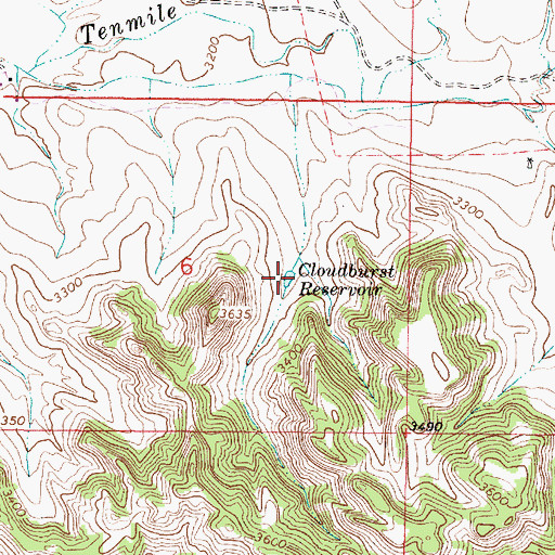 Topographic Map of Cloudburst Reservoir, MT