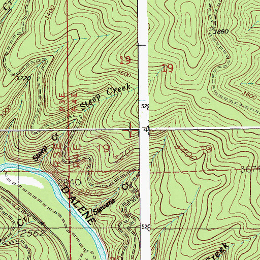Topographic Map of Coeur d'Alene Mountains, MT