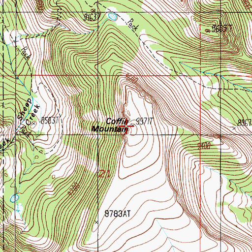 Topographic Map of Coffin Mountain, MT
