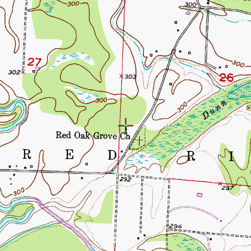 Topographic Map of Red Oak Baptist Church, AR