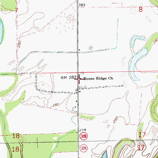 Topographic Map of Reece Ridge Church of Christ, AR