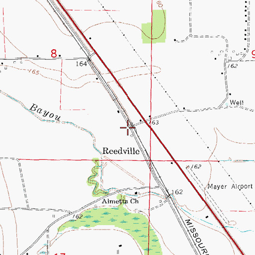 Topographic Map of Reedville, AR