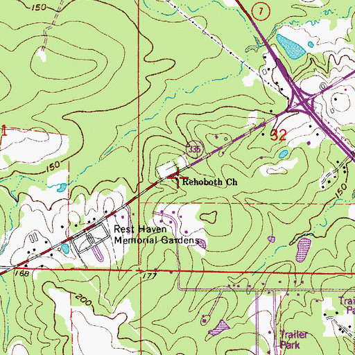 Topographic Map of Rehobeth Primitive Baptist Church, AR