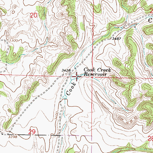 Topographic Map of Cook Creek Reservoir, MT