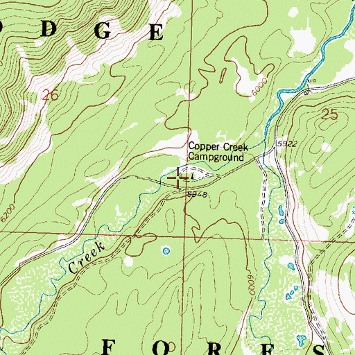 Topographic Map of Copper Creek Campground, MT
