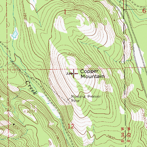 Topographic Map of Copper Mountain, MT