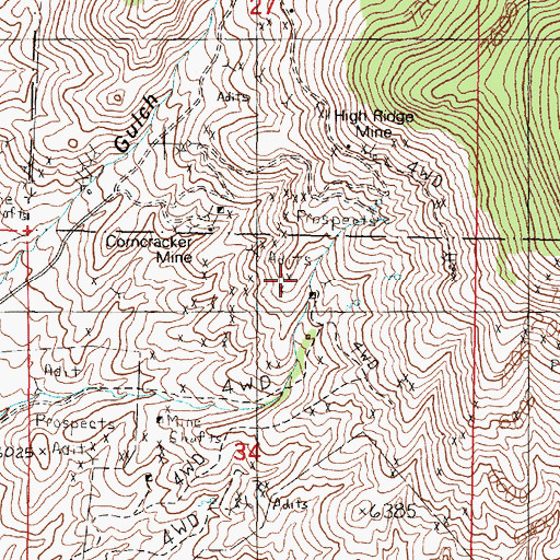 Topographic Map of Corn Cracker Mine, MT