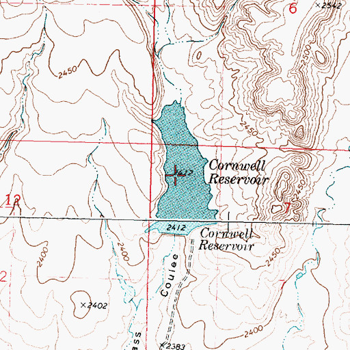 Topographic Map of Cornwell Reservoir, MT