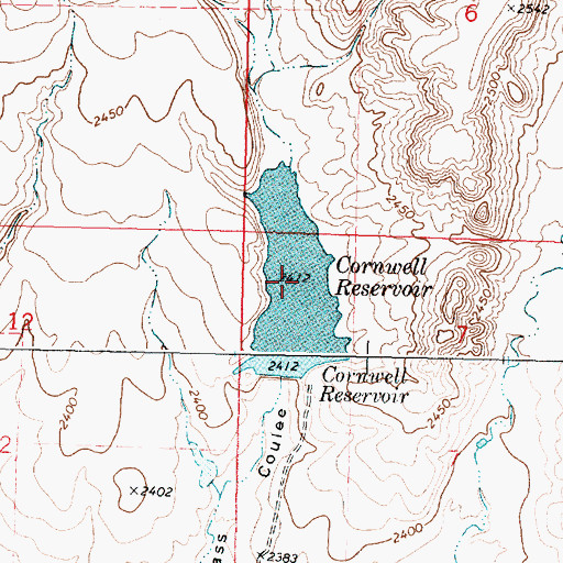 Topographic Map of Cornwell Reservoir, MT