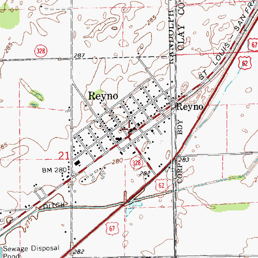 Topographic Map of Reyno, AR