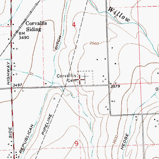 Topographic Map of Corvallis Cemetery, MT