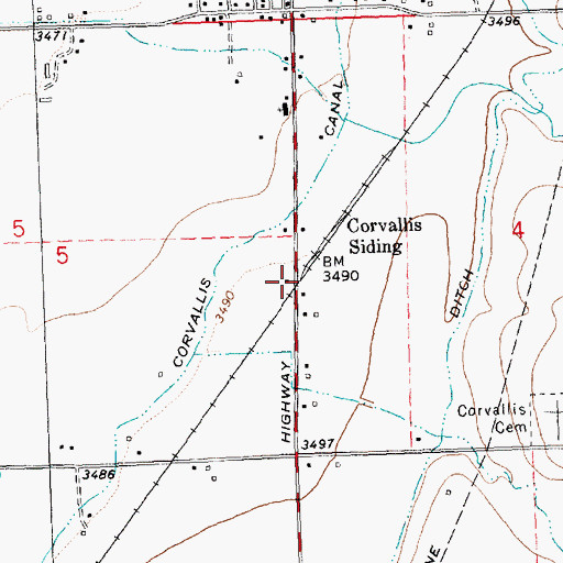 Topographic Map of Corvallis Siding, MT