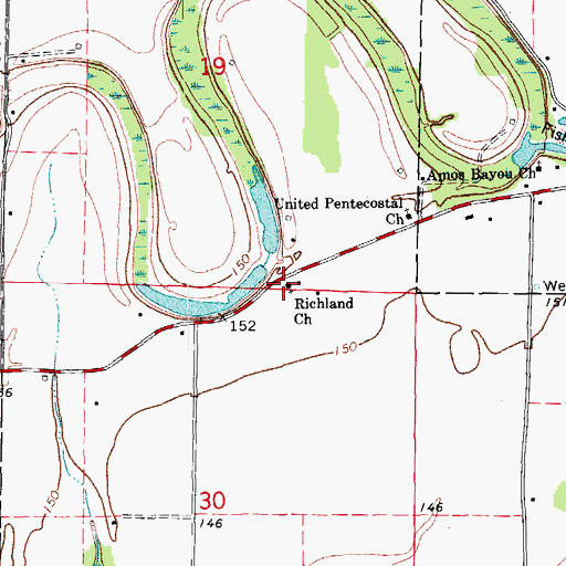 Topographic Map of Richland Baptist Church, AR