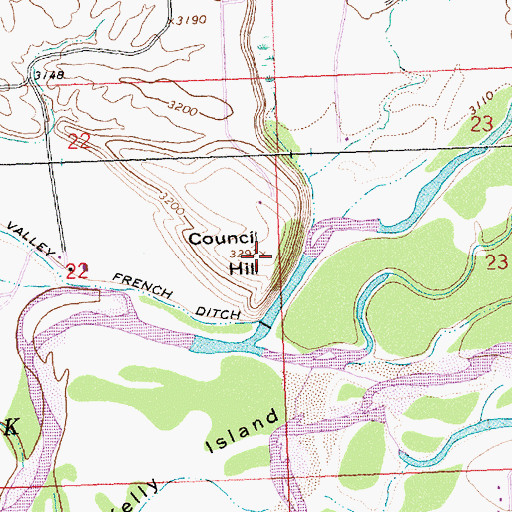 Topographic Map of Council Hill, MT
