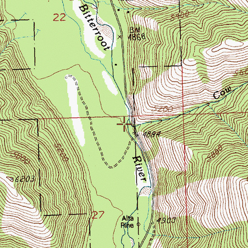 Topographic Map of Cow Creek, MT