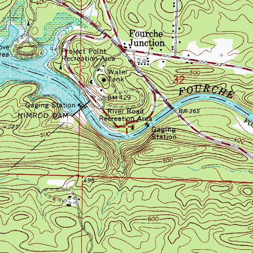 Topographic Map of River Road Recreation Area, AR