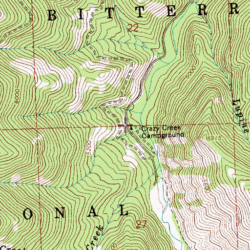 Topographic Map of Crazy Creek Campground, MT