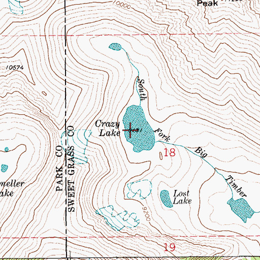 Topographic Map of Crazy Lake, MT