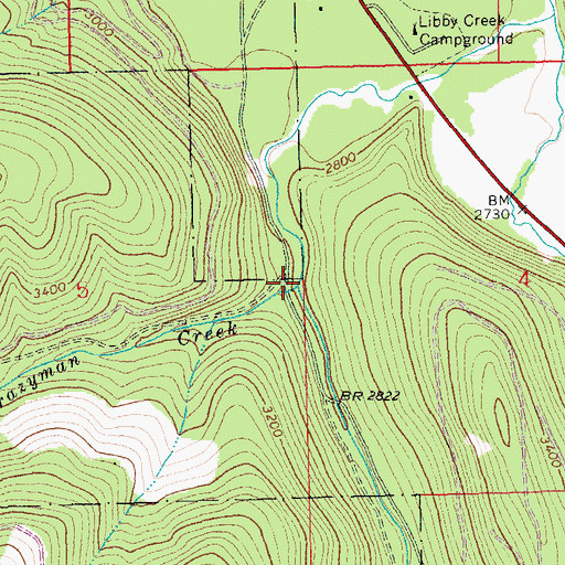 Topographic Map of Crazyman Creek, MT
