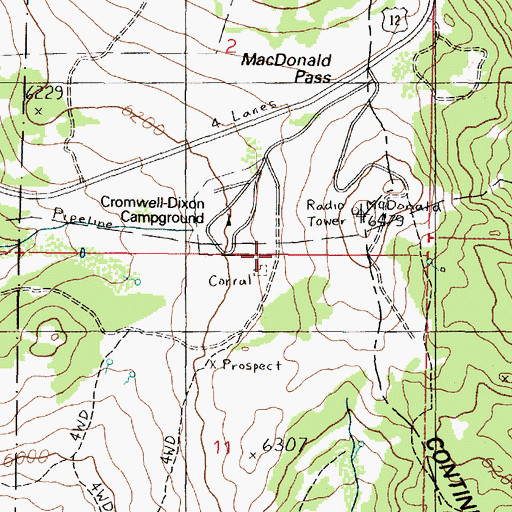 Topographic Map of Cromwell Dixon Campground, MT