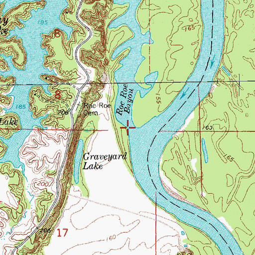 Topographic Map of Roc Roe Bayou, AR