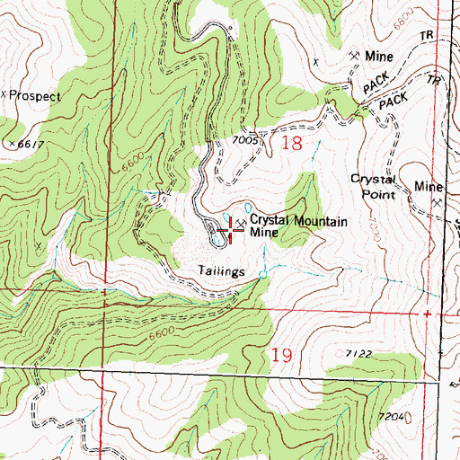 Topographic Map of Crystal Mountain Mine, MT