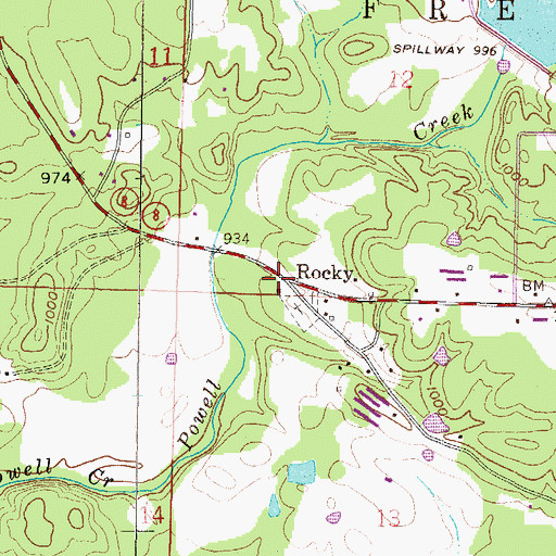 Topographic Map of Rocky, AR