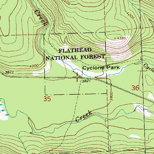 Topographic Map of Cyclone Park, MT