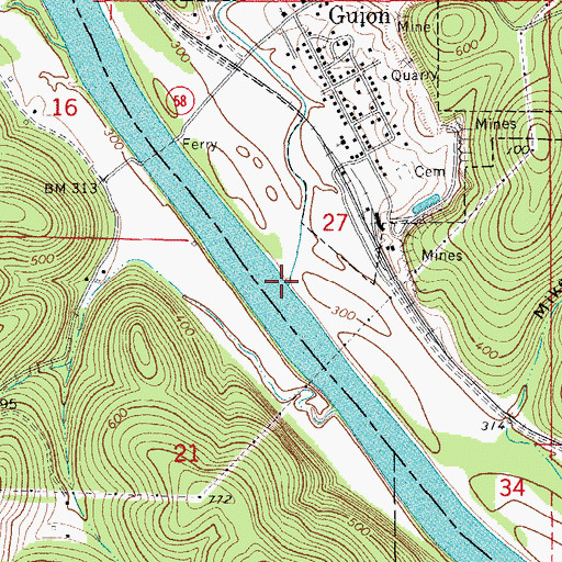 Topographic Map of Rocky Bayou, AR