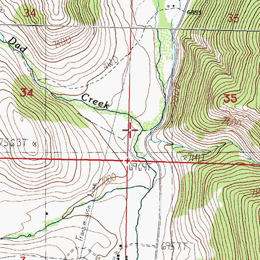 Topographic Map of Dad Creek, MT