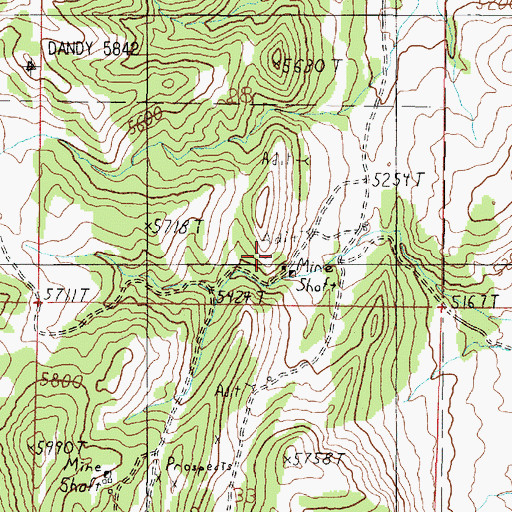 Topographic Map of Dandy Mine, MT