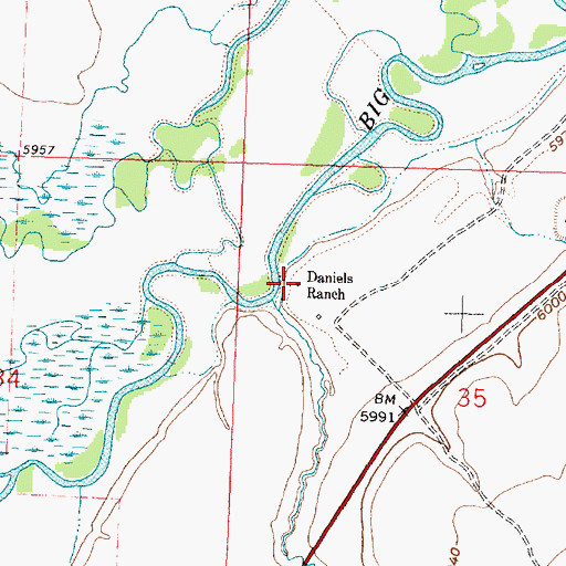 Topographic Map of Daniels Ranch, MT