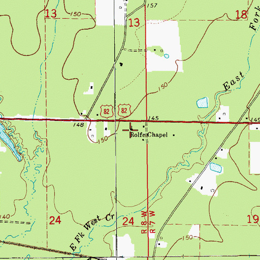 Topographic Map of Rolfe Chapel Freewill Baptist Church, AR