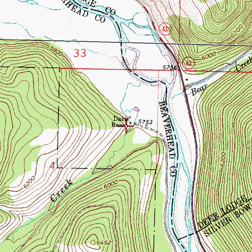 Topographic Map of Davis Ranch, MT