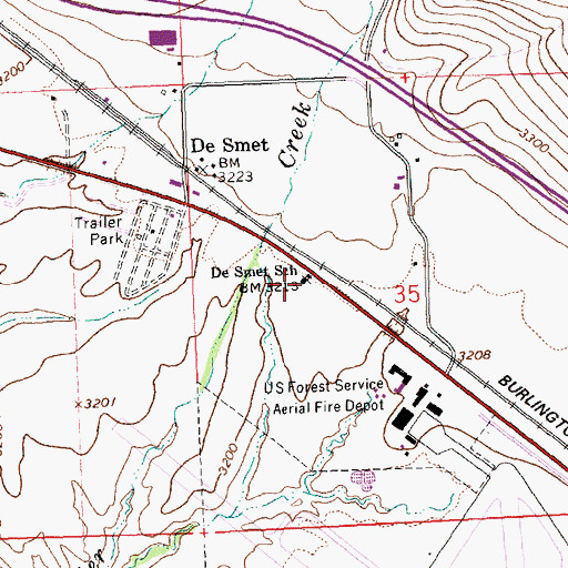 Topographic Map of DeSmet School, MT