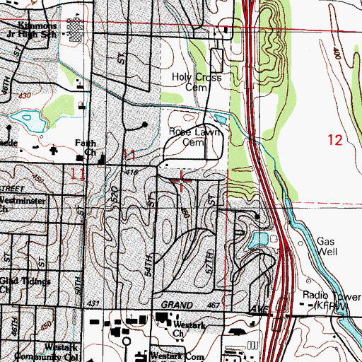 Topographic Map of Rose Lawn Cemetery, AR