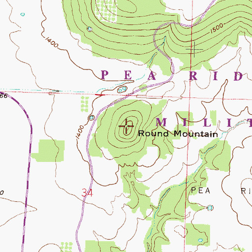 Topographic Map of Round Mountain, AR
