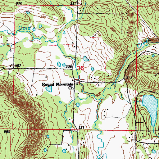 Topographic Map of Round Mountain Church, AR