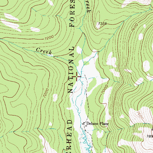 Topographic Map of Delano Creek, MT