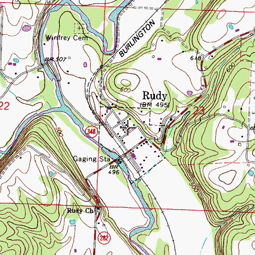 Topographic Map of Rudy, AR