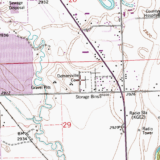 Topographic Map of Demersville Cemetery, MT