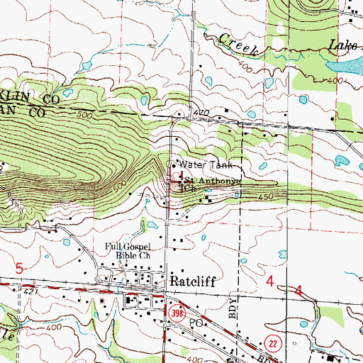 Topographic Map of Saint Anthonys Church, AR