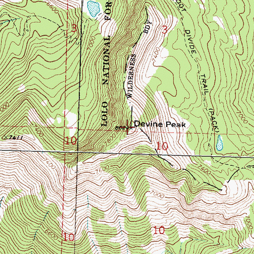 Topographic Map of Devine Peak, MT