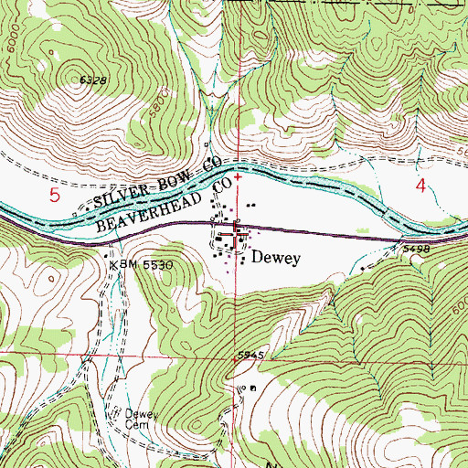 Topographic Map of Dewey, MT