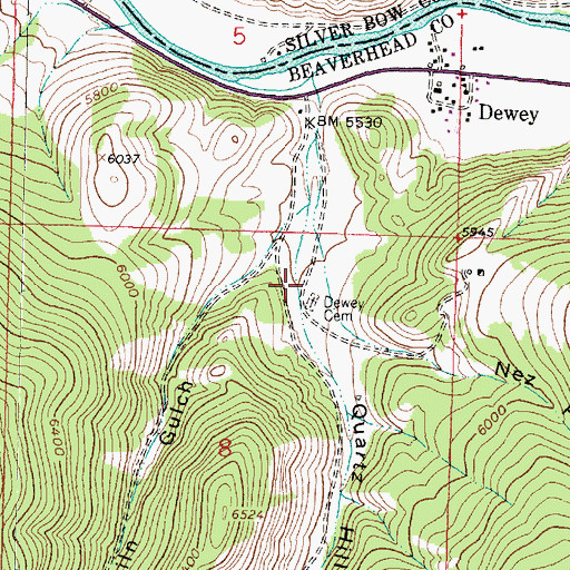 Topographic Map of Dewey Cemetery, MT